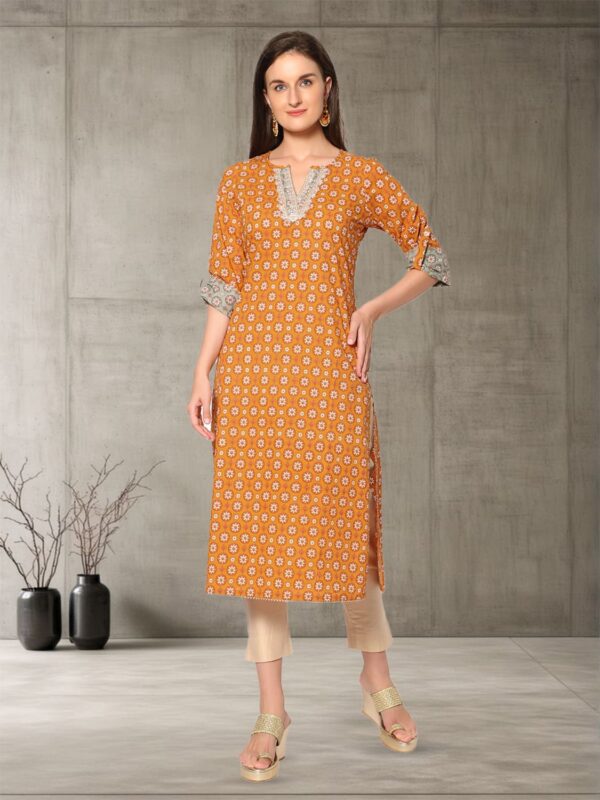 sanaa Women’s Cotton Printed Long Kurti Ochre Color (J-2318)