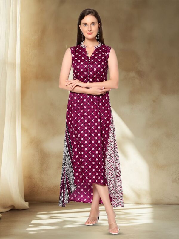 sanaa Women’s 100% Rayon All-Over Printed Ankle-Length Dress – Elegant & Comfortable (J-2338_Pink)