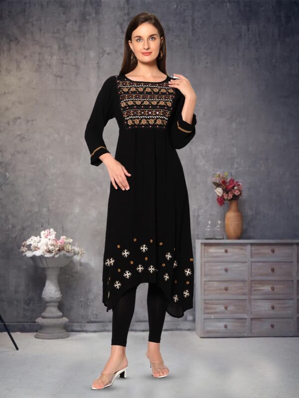 sanaa Women’s Viscose Embroidered Long Kurti Black Color (J-2408)