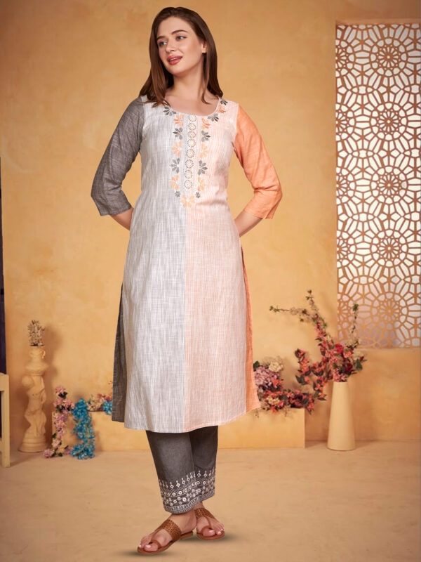 sanaa Womens Printed Cotton Round Neck Embroidered Kurti (J-2481_Orange)