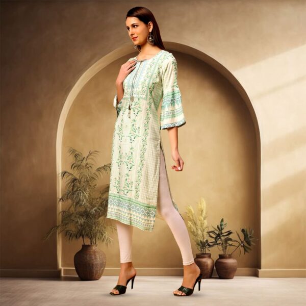 sanaa Womens Printed Rayon Tie Up Flared Sleeves Kurti (J-2486_Cream)