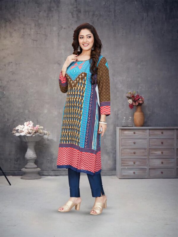 sanaa Womens Printed Rayon Round Neck Kurti Khaki – J-2499
