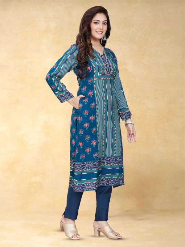 sanaa Womens Printed Rayon V-Neck Kurti Indigo – J-2500