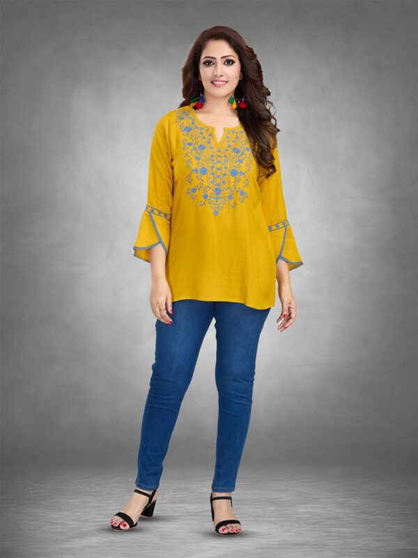 sanaa – Womens Henley Neck Solid Short Kurti (J-2507_YELW) Yellow