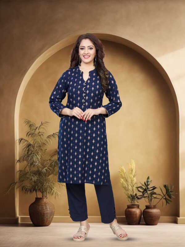 sanaa – Women’s Printed Cotton Kurta | 3/4 Sleeve, Mandiren Neck | at 519 Only! (J-2508_NVY.BLU) Navy Blue