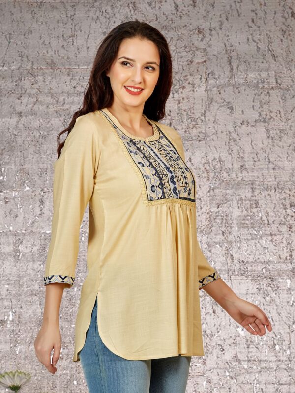 sanaa Women’s Rayon Solid Short Kurti Cream Color (SN-7478)