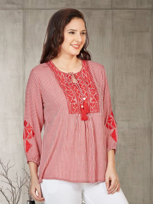 sanaa Women’s Rayon Printed Short Kurti Red Color (SN-7793)