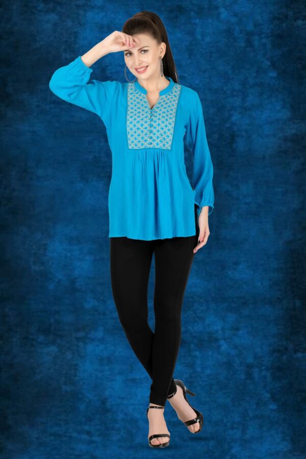 sanaa Women’s RayonCrepe Solid Short Kurti Turq Color (J-2101) Turquoise