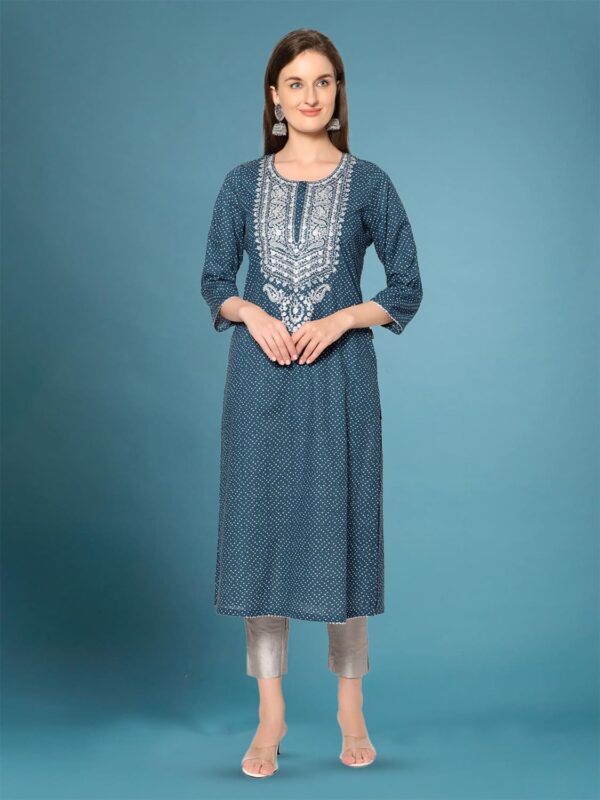 sanaa Women’s Cotton Printed Long Kurti Blue Color (J-2280)