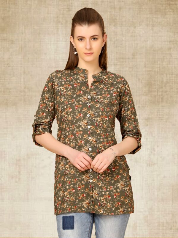 sanaa Women’s Viscose Printed Short Kurti Moss Color (J-2349)