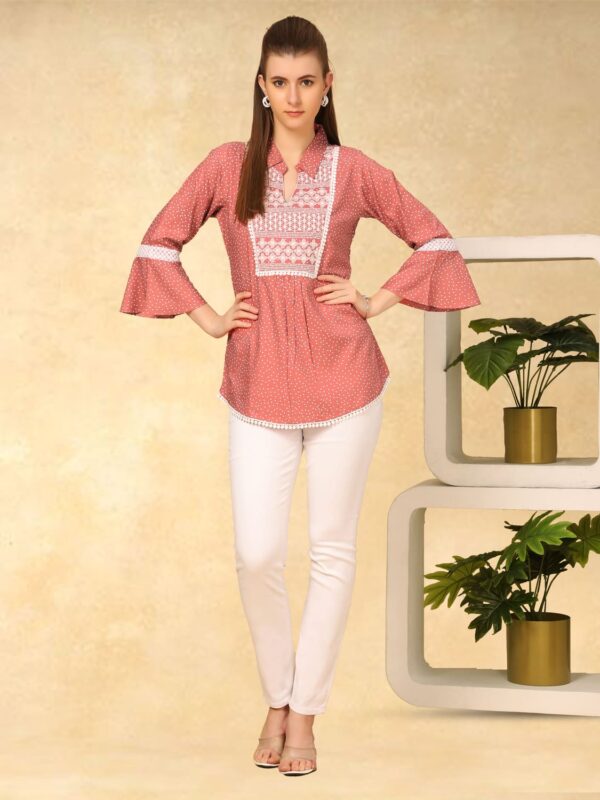 sanaa Women’s Viscose Printed Short Kurti Peach Color (J-2352)