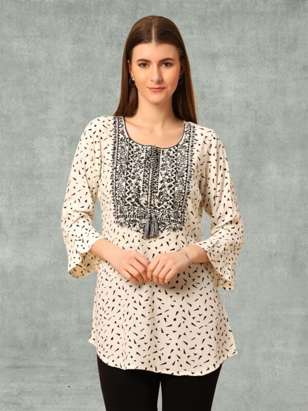 sanaa Women’s Cotton Printed Short Kurti White Color (J-2399)