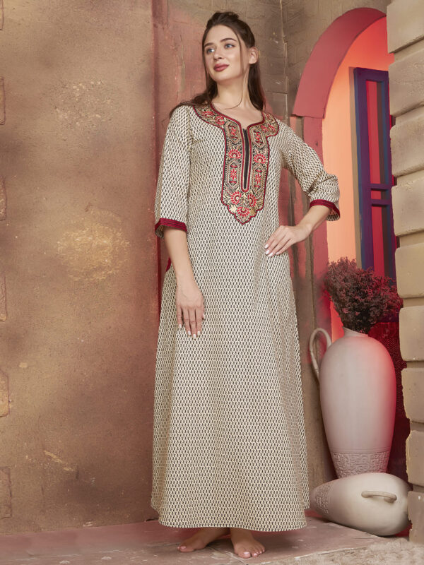 sanaa Women’s Full Length Elegant Embroidered Rayon Nighty with Pockets (EN-100)