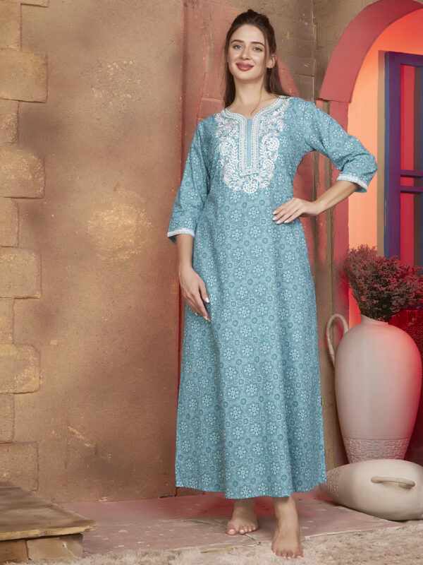 sanaa Women’s Full Length Elegant Embroidered Rayon Nighty with Pockets (EN-101)