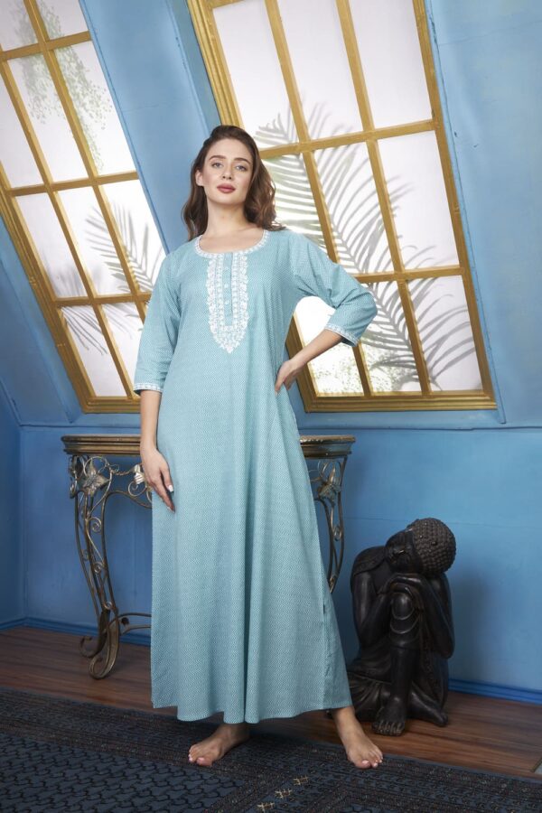sanaa Women’s Full Length Elegant Embroidered Rayon Nighty with Pockets (EN-103)