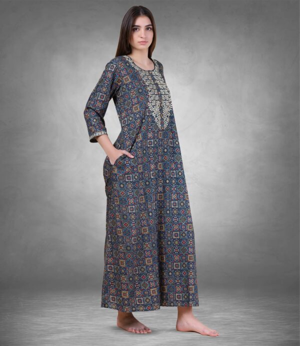 sanaa Women’s Full Length Elegant Embroidered Rayon Nighty with Pockets (EN-124)