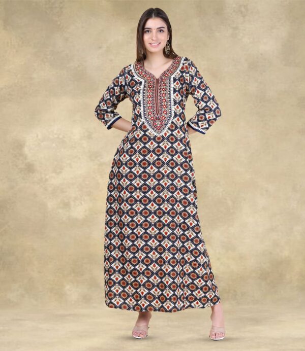 sanaa Women’s Full Length Elegant Embroidered Rayon Nighty with Pockets (EN-125)