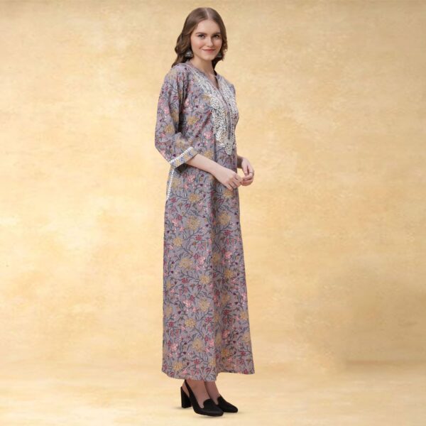 sanaa Women’s Full Length Elegant Embroidered Rayon Nighty with Pockets (EN-127)
