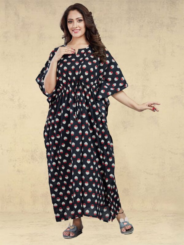sanaa Women’s Ankle Length Elegant Printed Cotton Kaftan (EN-140_Grey_Free Size)
