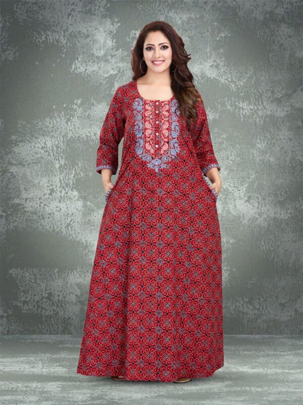 sanaa Women’s Elegant 100% Cotton Printed Long Nighty – Luxe Lounge Comfort for Effortless Relaxation – EN-143