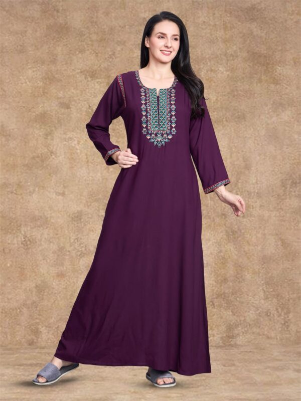 sanaa Women’s Full Length Elegant Embroidered Rayon Nighty with Pockets – EN-16