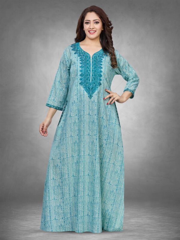 Sanaa – Women’s Printed 3/4th Sleeve Sweetheart Neck Full Length Embroidered Nighty – EN-162