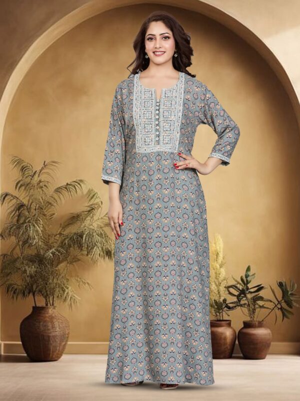 sanaa Fresh Arrival ! Women’s Solid 3/4th Sleeve V Neck Full Length Embroidered Nighty – EN-167