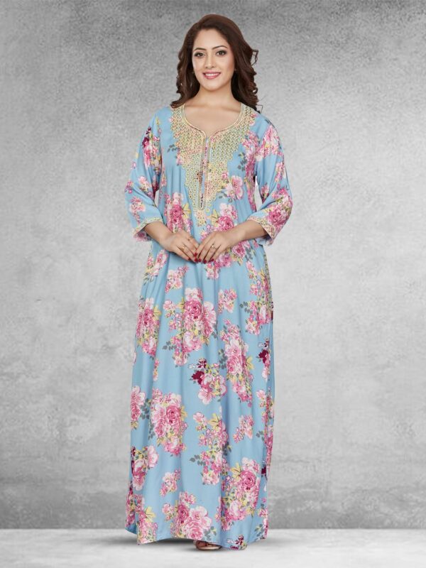 Sanaa Fresh Arrival ! Women’s Solid 3/4th Sleeve V Neck Full Length Embroidered Nighty – EN-170