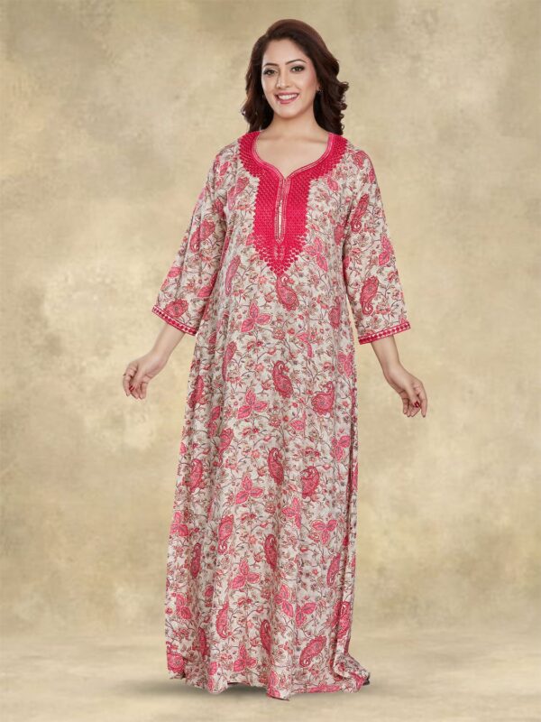 sanaa Fresh Arrival ! Women’s Solid 3/4th Sleeve Full Length Embroidered Nighty – EN-173