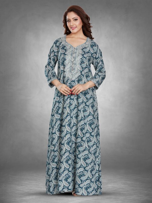 sanaa Fresh Arrival ! Women’s Solid 3/4th Sleeve Full Length Embroidered Nighty – EN-174