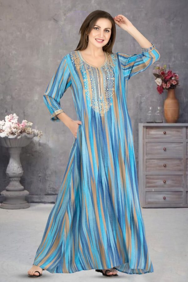 sanaa Women’s Full Length Elegant Embroidered Rayon Nighty with Pockets – EN-57