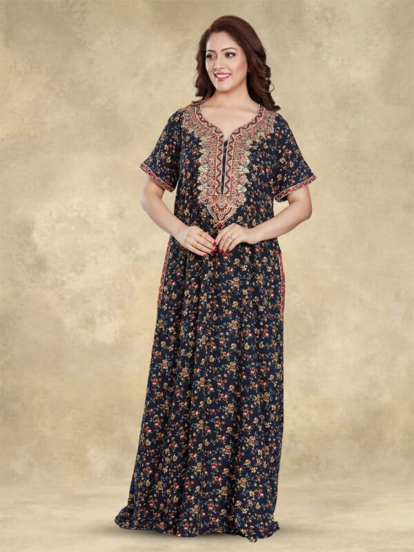 sanaa Women’s Full Length Elegant Embroidered Rayon Nighty with Pockets – EN-64