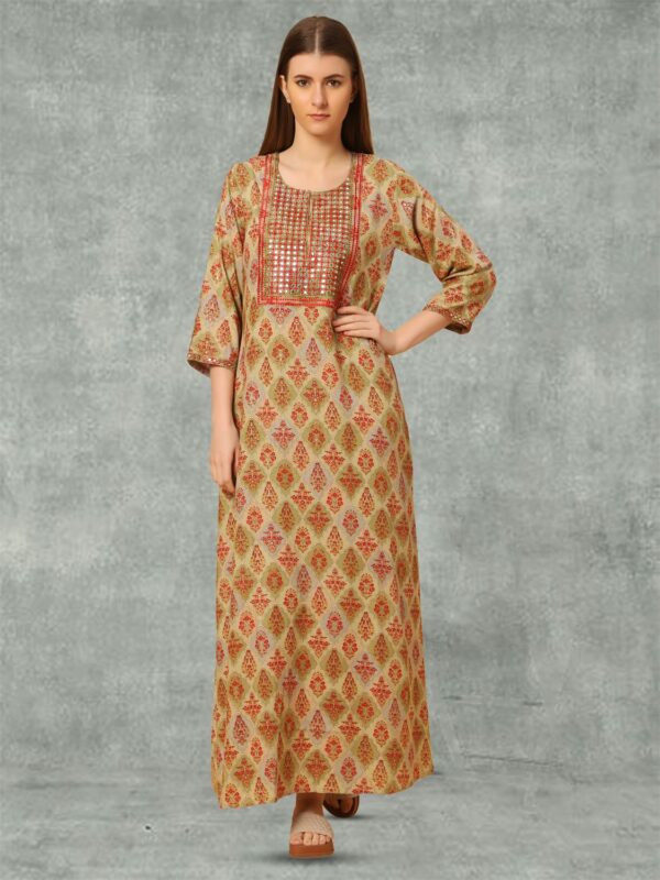 sanaa Women’s Full Length Elegant Embroidered Rayon Nighty with Pockets – EN-65