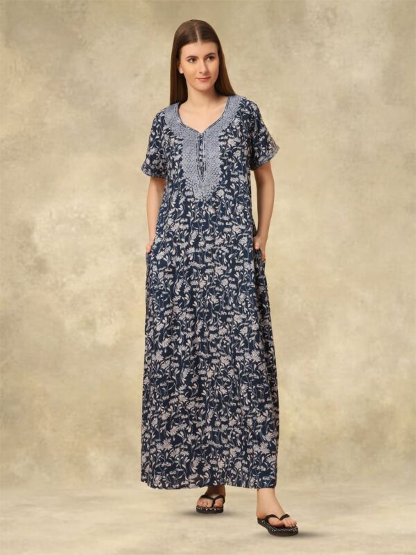 sanaa Women’s Full Length Elegant Embroidered Rayon Nighty with Pockets – EN-71