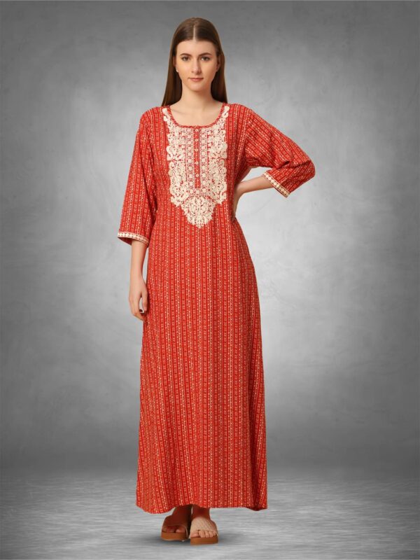 sanaa Women’s Full Length Elegant Embroidered Rayon Nighty with Pockets – EN-72