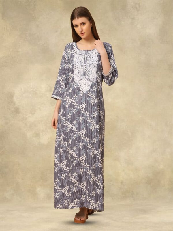 sanaa Women’s Full Length Elegant Embroidered Rayon Nighty with Pockets – EN-73