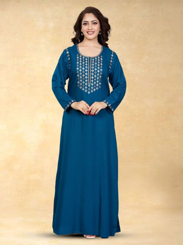 sanaa Women’s Full Length Elegant Embroidered Rayon Nighty with Pockets – EN-77