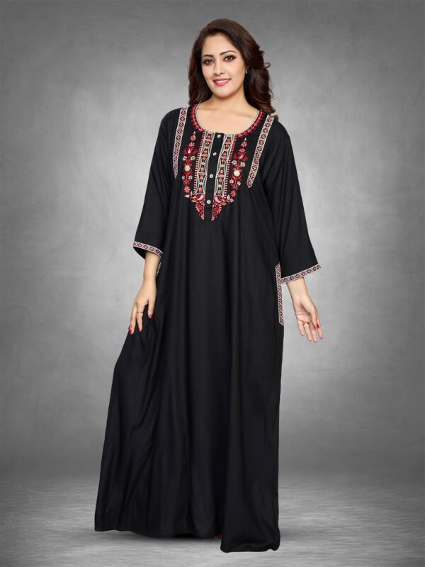 sanaa Women’s Full Length Elegant Embroidered Rayon Nighty with Pockets – EN-79