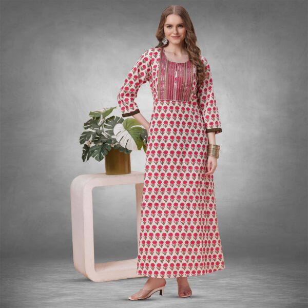 sanaa Women’s Full Length Elegant Embroidered Rayon Nighty with Pockets – EN-94