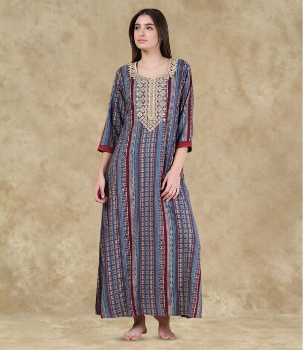 sanaa Women’s Full Length Elegant Embroidered Rayon Nighty with Pockets – EN-96