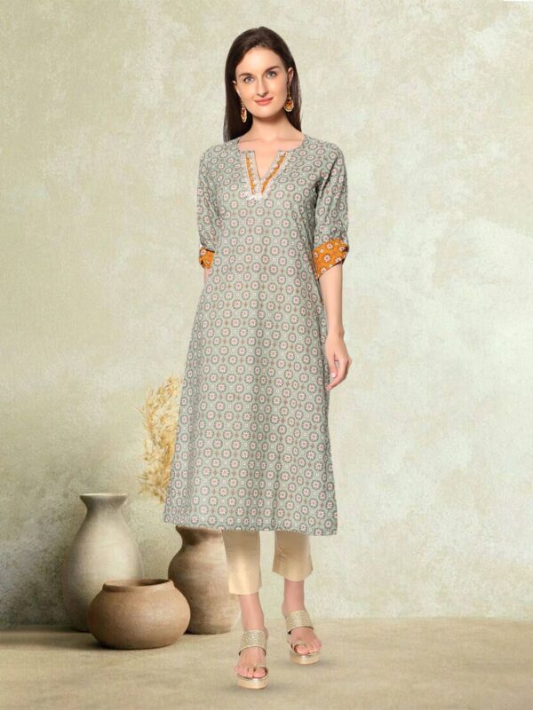 sanaa Women’s Cotton Printed Long Kurti Sage Color (J-2299)