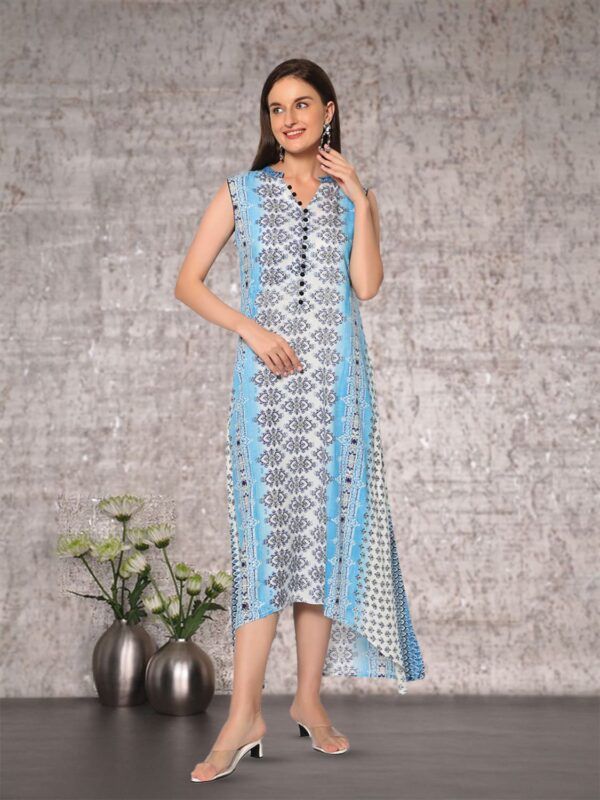 sanaa Women’s 100% Rayon All-Over Printed Ankle-Length Dress – Elegant & Comfortable (J-2339_Blue)