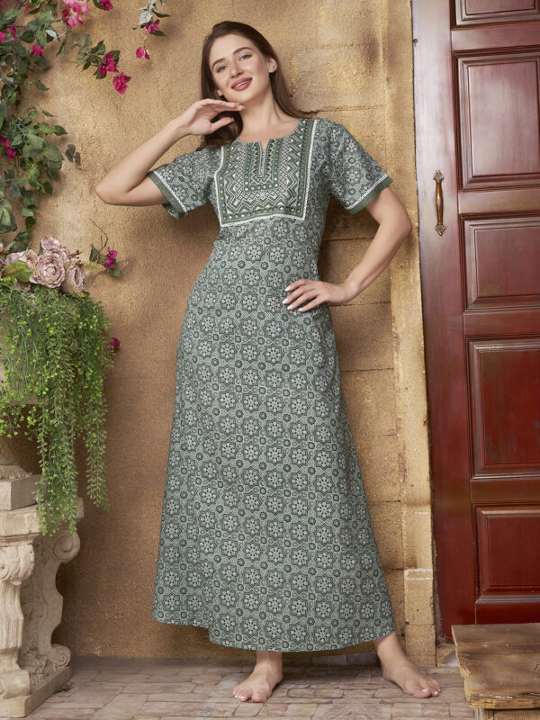 sanaa Women’s Full Length Elegant Embroidered Rayon Nighty with Pockets (EN-120)