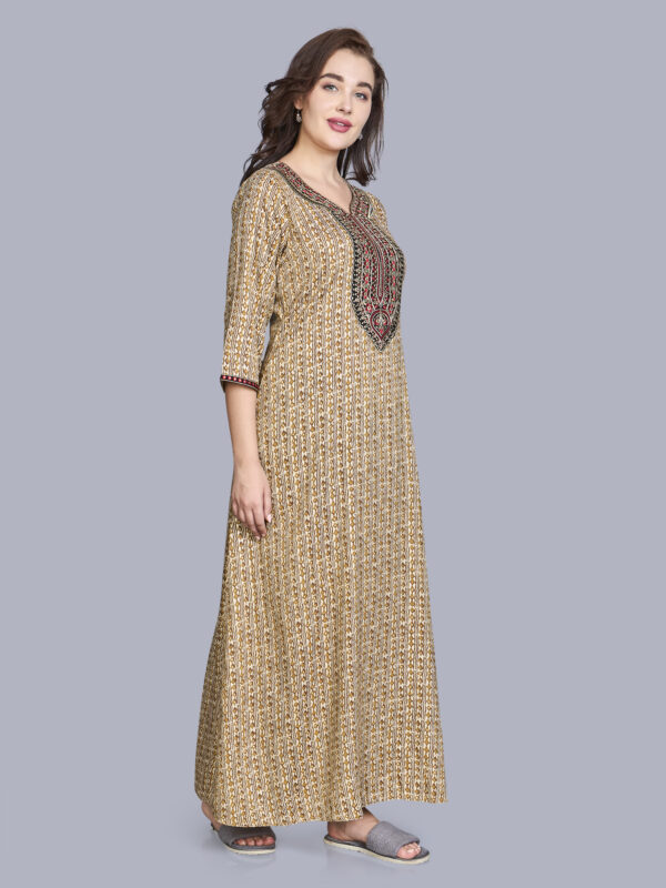 Sanaa Fresh Arrival ! Women’s Printed 3/4th Sleeve Full Length Embroidered Nighty – EN-190