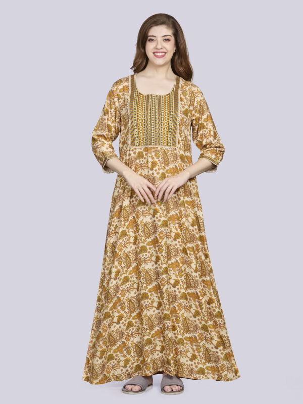 Sanaa Fresh Arrival ! Women’s Printed 3/4th Sleeve Full Length Embroidered Nighty – EN-191