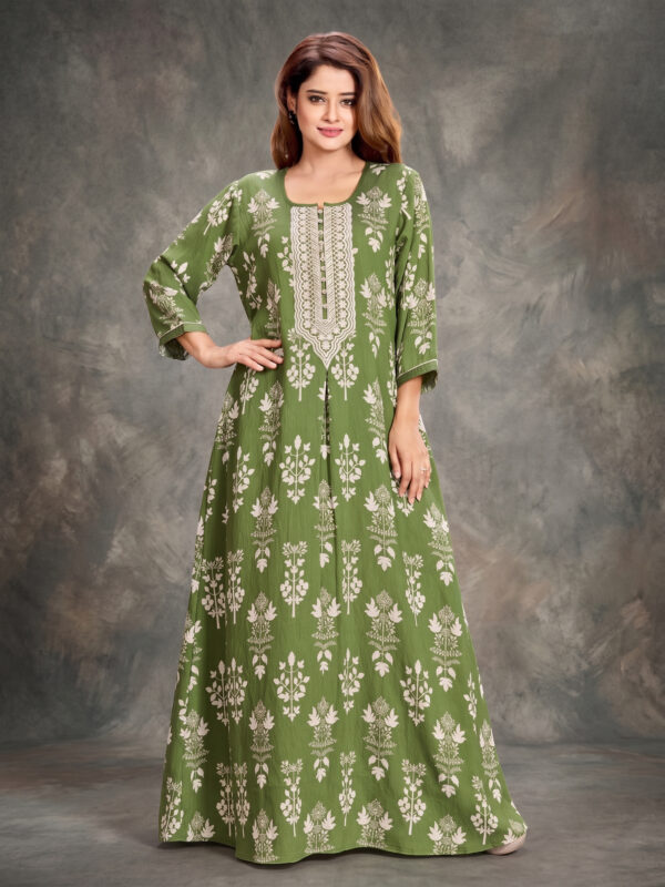Sanaa Fresh Arrival ! Women’s Printed 3/4th Sleeve Full Length Embroidered Nighty – EN-219